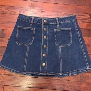 Blue denim skirt with buttons down front